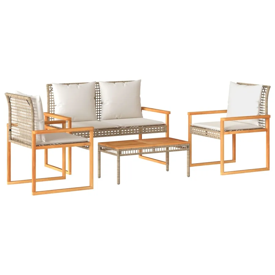 Salon de jardin avec coussins 4pcs mélange beige résine tressée - 2