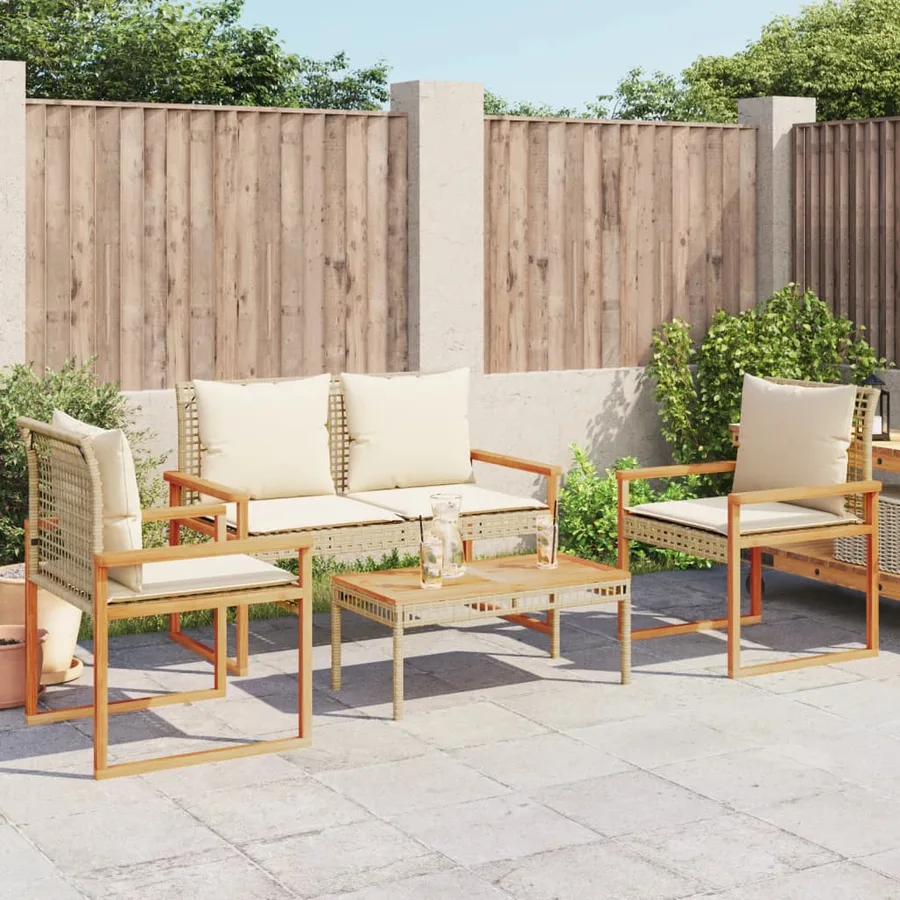 Salon de jardin avec coussins 4pcs mélange beige résine tressée - 3
