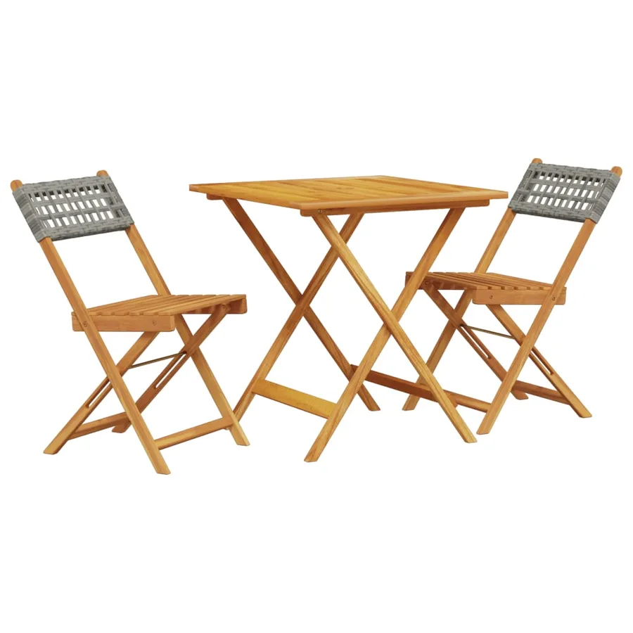 Ensemble de bistro 3 pcs gris résine tressée et bois massif - 2