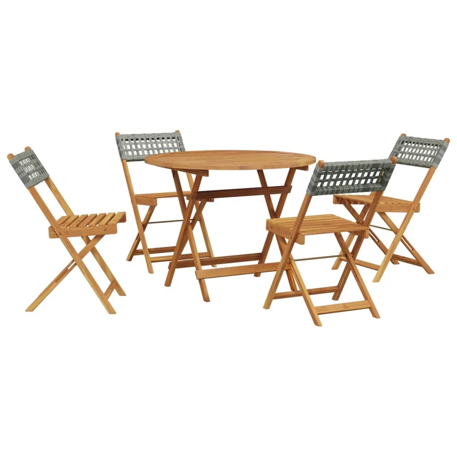 Ensemble à manger de jardin 5 pcs résine tressée et bois massif - 2