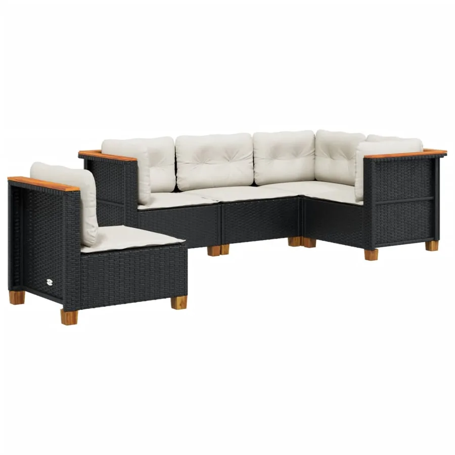 Salon de jardin 5 pcs avec coussins noir résine tressée - 2