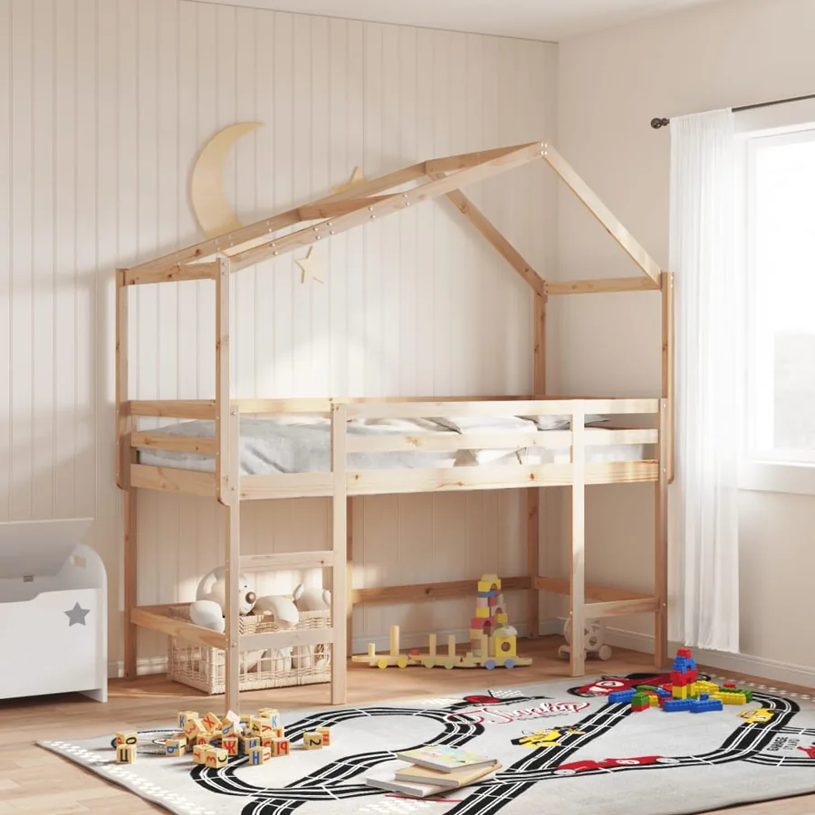 Lit superposé avec échelle et toit sans matelas 90x190 cm