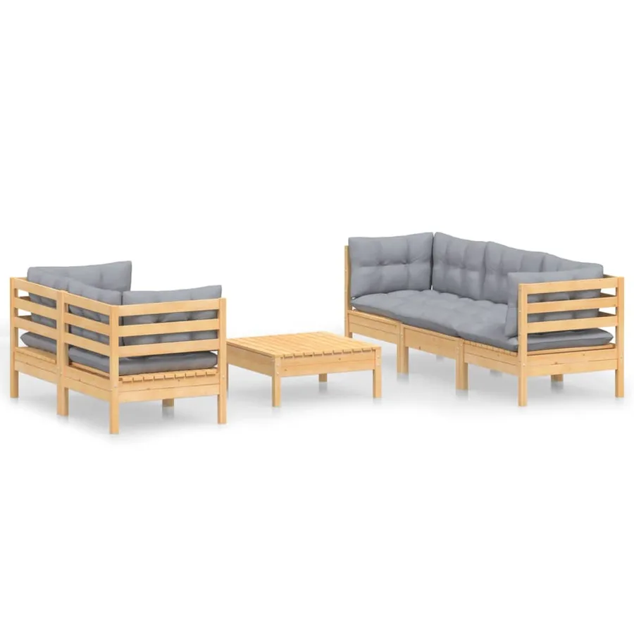 Salon de jardin 6 pcs avec coussins gris bois de pin - 2