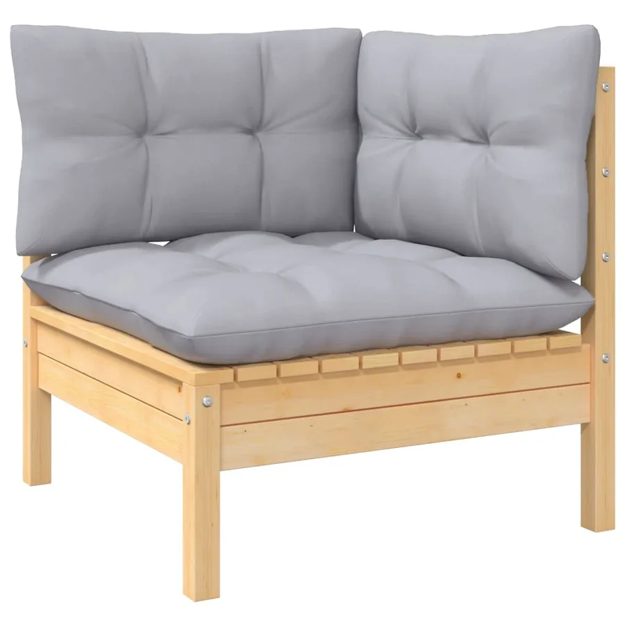 Salon de jardin 6 pcs avec coussins gris bois de pin - 4