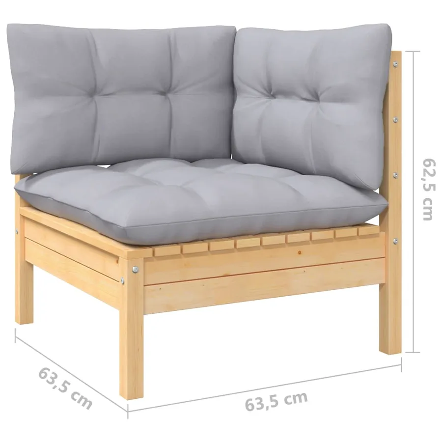 Salon de jardin 6 pcs avec coussins gris bois de pin - 9
