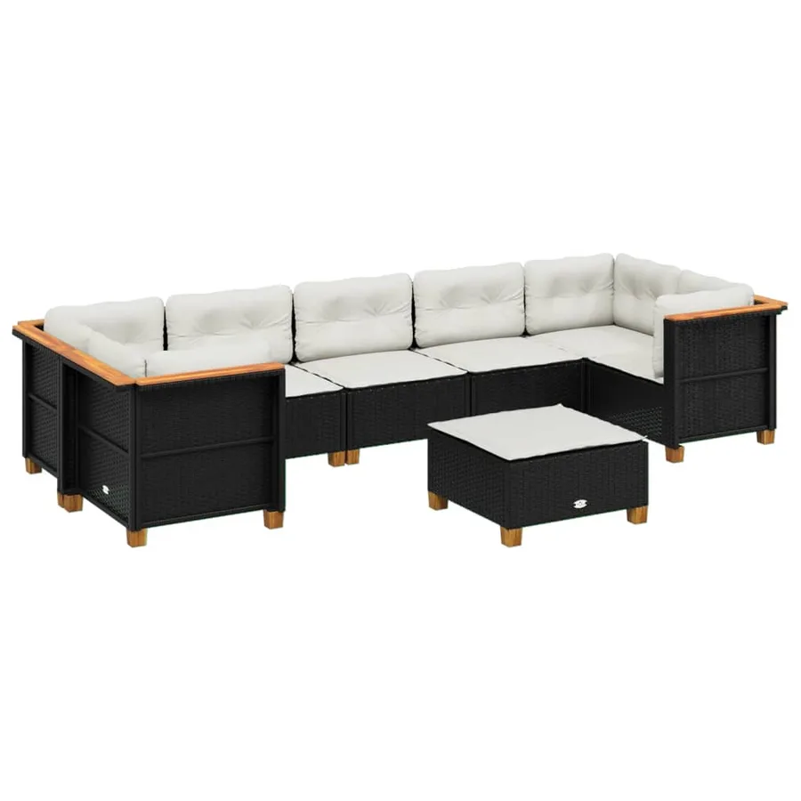 Salon de jardin 8 pcs avec coussins noir résine tressée - 2