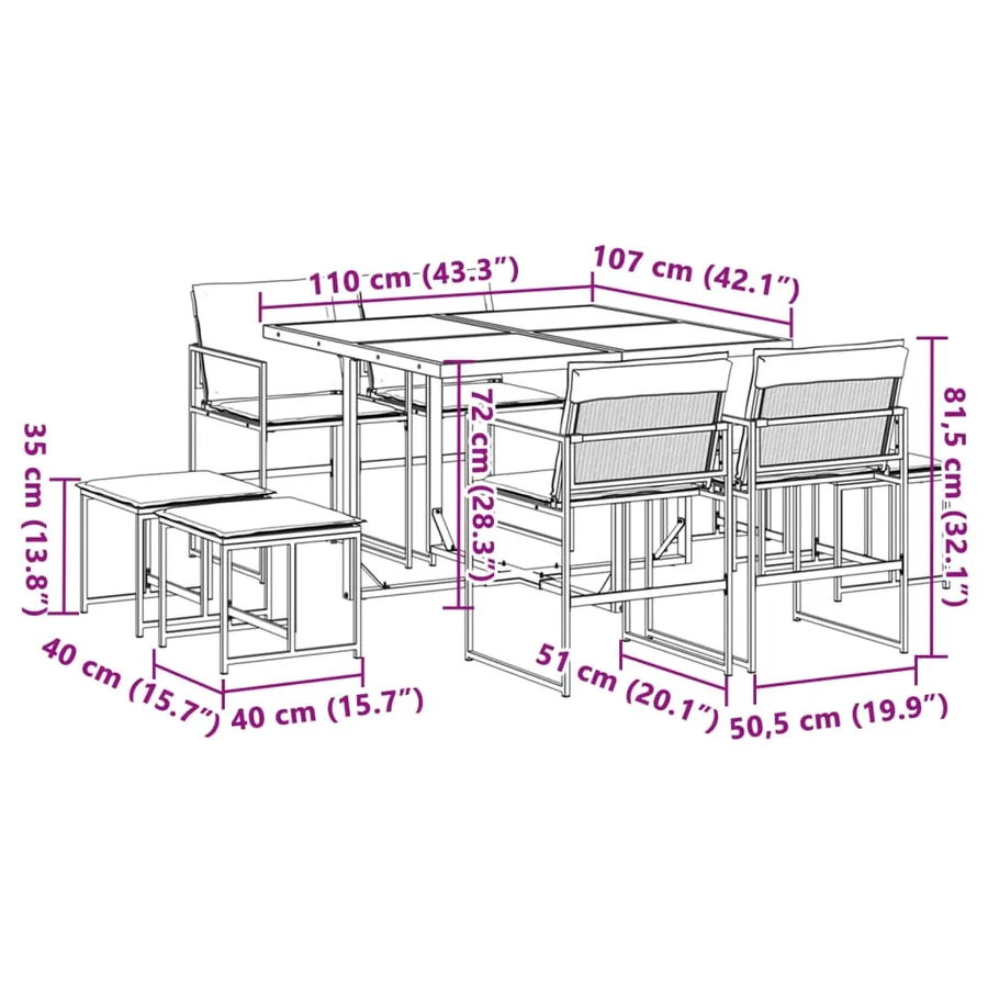 Ensemble à manger de jardin avec coussins 9 pcs blanc textilène - 11