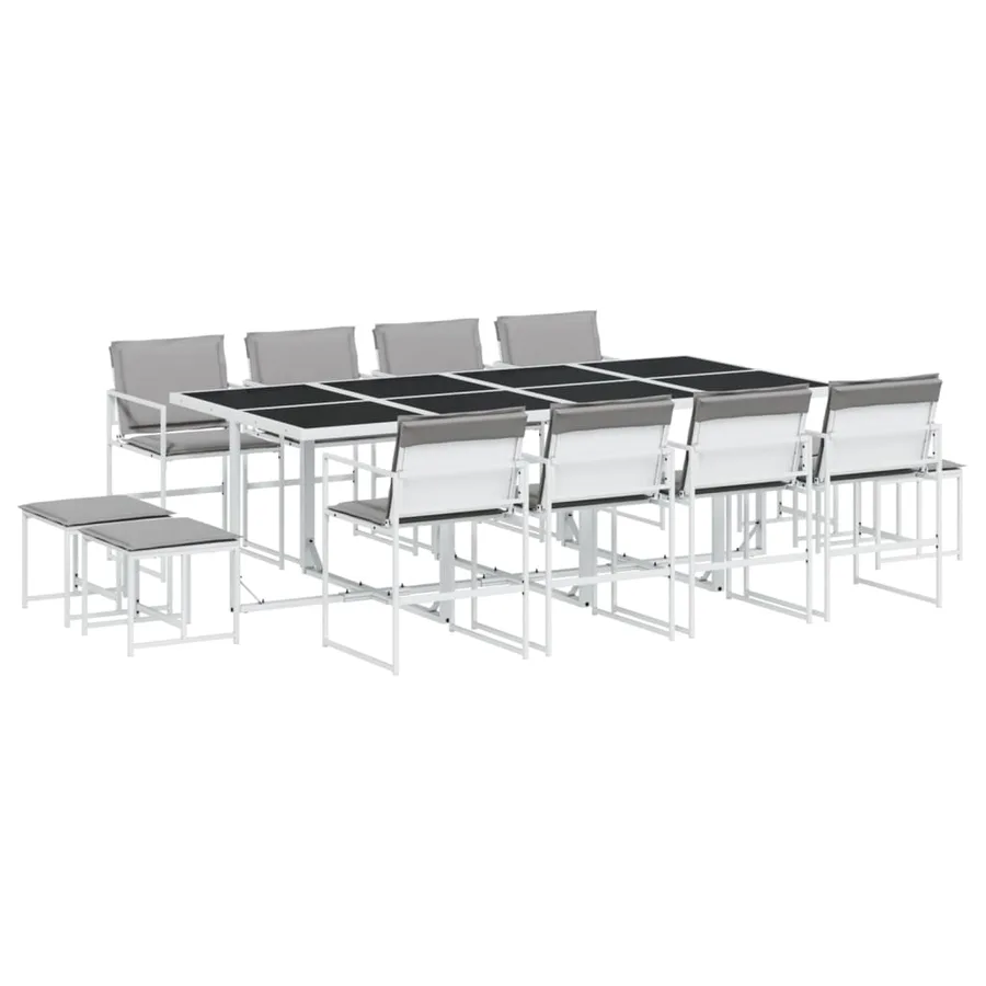 Ensemble à manger de jardin avec coussins 13pcs blanc textilène - 2