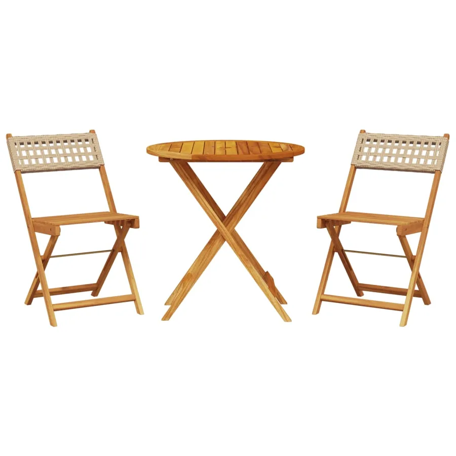 Ensemble de bistro 3 pcs beige résine tressée et bois massif - 2