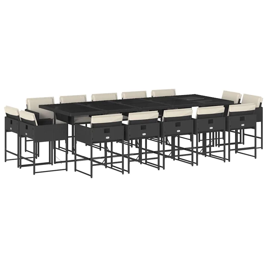 Ensemble à manger de jardin 15 pcs coussins noir résine tressée - 2
