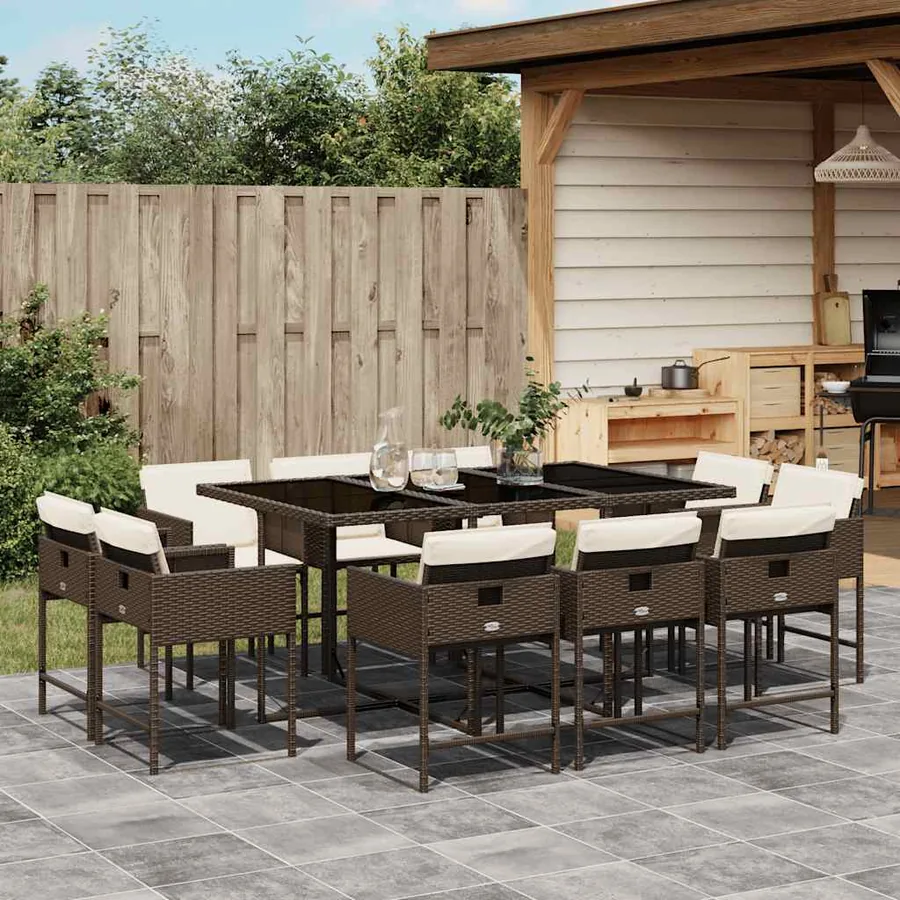 Ensemble à manger de jardin et coussins 11 pcs marron rotin