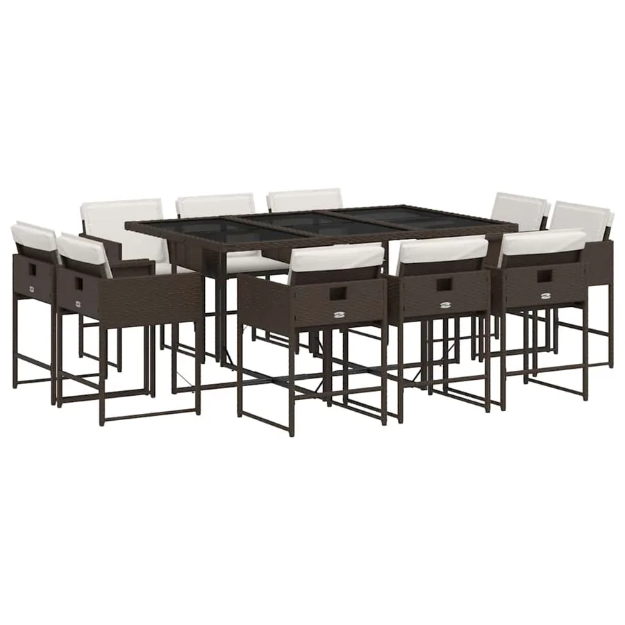 Ensemble à manger de jardin et coussins 11 pcs marron rotin - 2