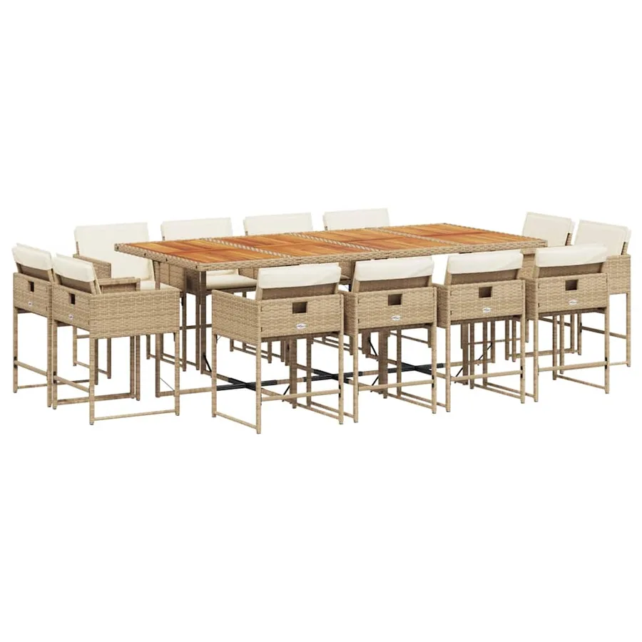 Ensemble à manger de jardin et coussins 13 pcs beige - 2