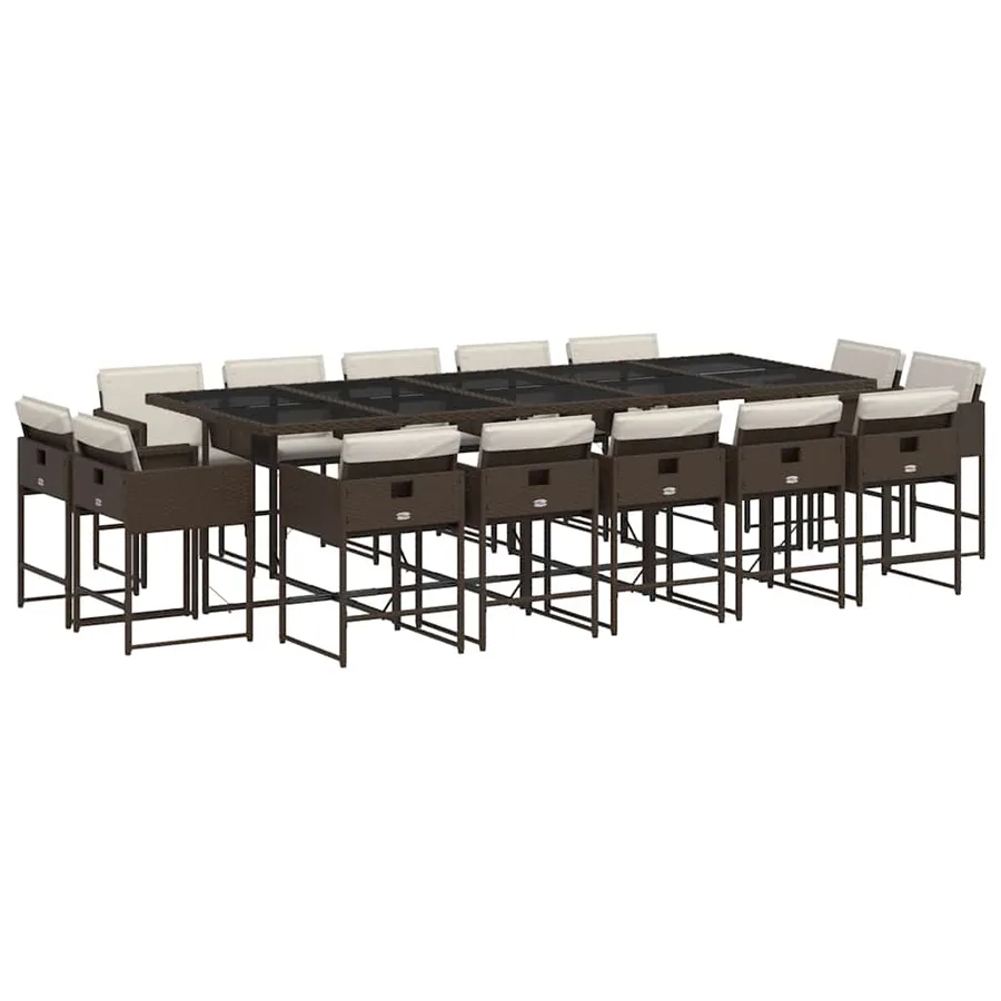 Ensemble à manger de jardin avec coussins 15 pcs marron rotin - 2