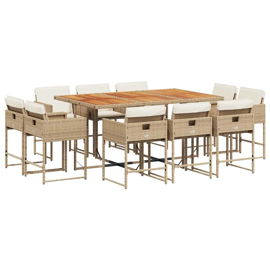 Ensemble à manger de jardin et coussins 11 pcs beige poly rotin - 2
