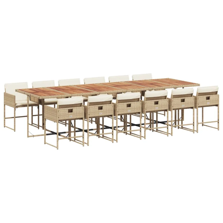 Ensemble à manger de jardin et coussins 13 pcs beige - 2