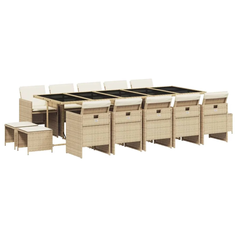 Ensemble à manger de jardin et coussins 15 pcs beige - 2