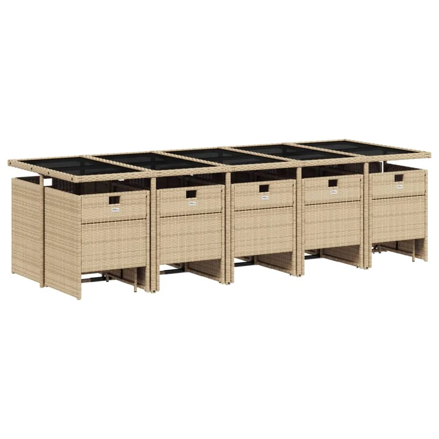 Ensemble à manger de jardin et coussins 15 pcs beige - 3