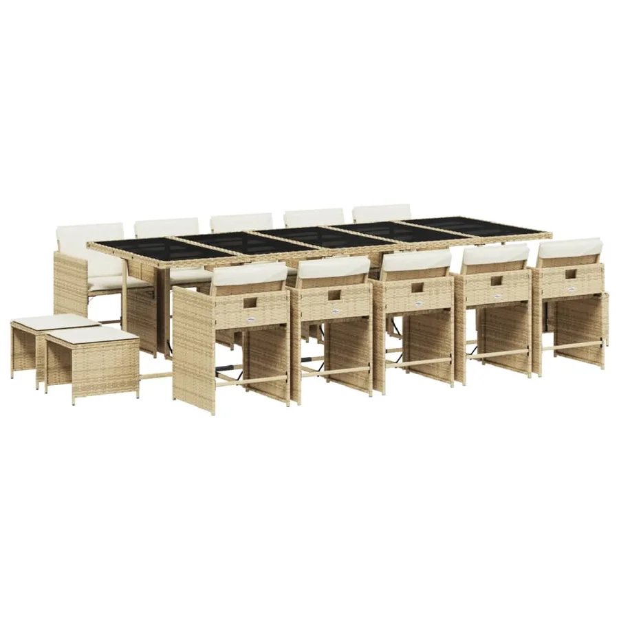 Ensemble à manger de jardin et coussins 15 pcs beige - 2