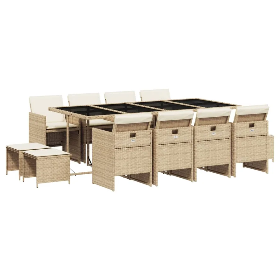 Ensemble à manger de jardin et coussins 13 pcs beige - 2