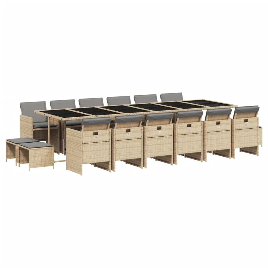 Ensemble à manger de jardin et coussins 17 pcs mélange beige - 2