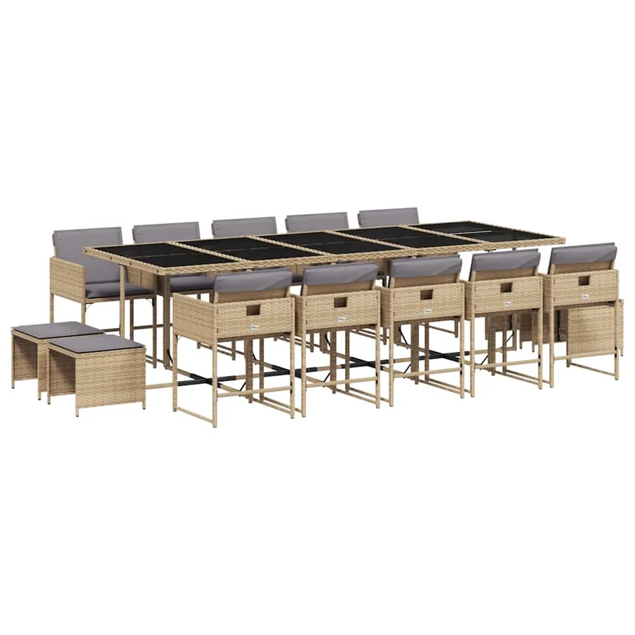 Ensemble à manger de jardin et coussins 15 pcs mélange beige - 2