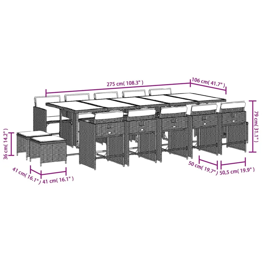 Ensemble à manger de jardin et coussins 15 pcs mélange beige - 11