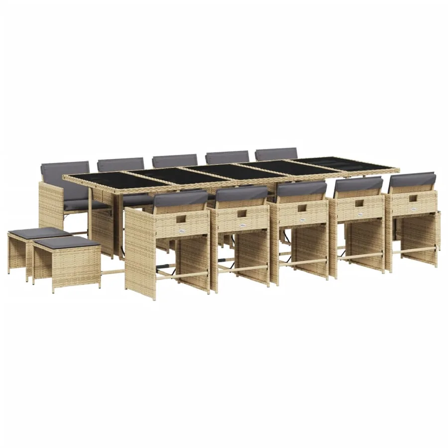 Ensemble à manger de jardin et coussins 15 pcs mélange beige - 2