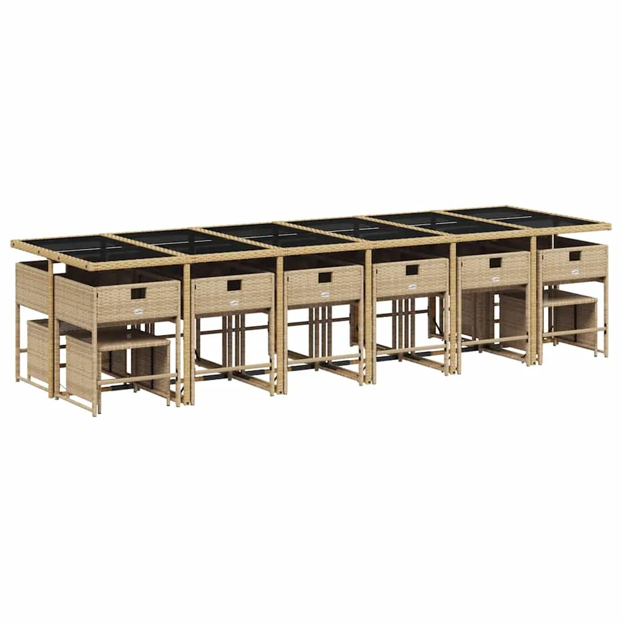 Ensemble à manger de jardin et coussins 17 pcs mélange beige - 5