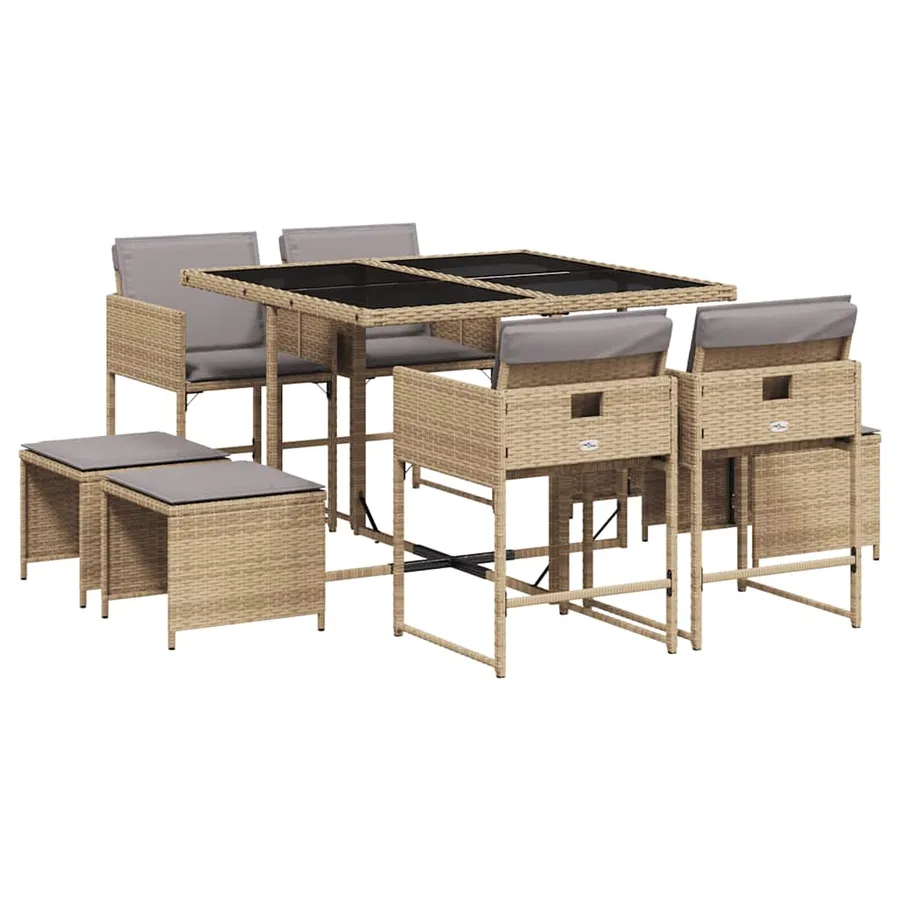 Ensemble à manger de jardin et coussins 9 pcs mélange beige - 2