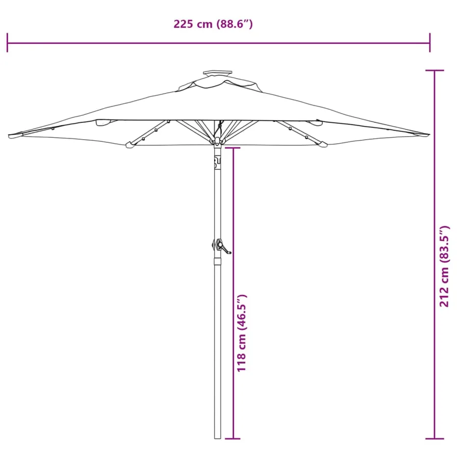 Parasol de jardin avec LED mât en acier bordeaux 225x225x212 cm - 14