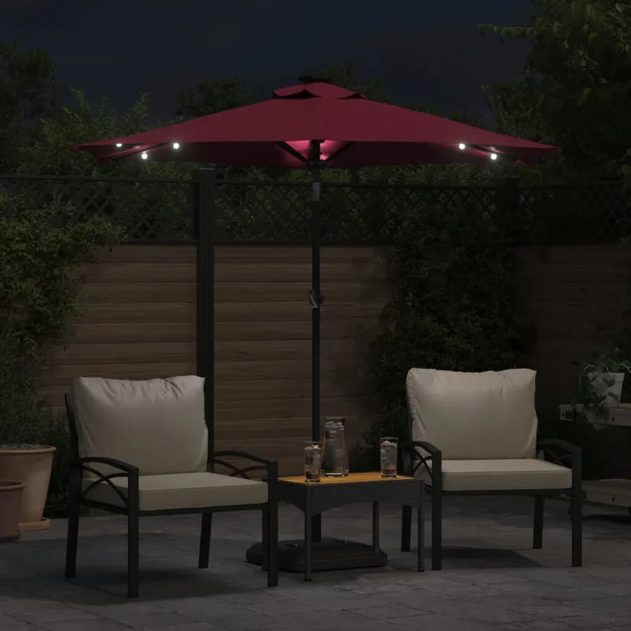Parasol de jardin avec LED mât en acier bordeaux 225x225x212 cm - 3