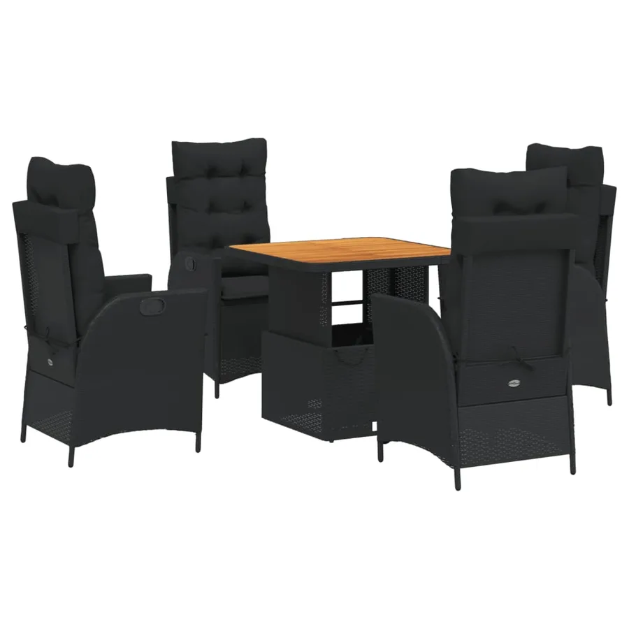 Ensemble à manger de jardin coussins 5pcs Noir Résine tressée - 2