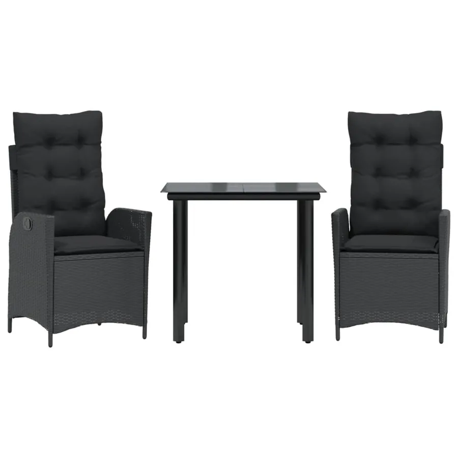 Ensemble à manger de jardin avec coussins 3 pcs Noir - 2
