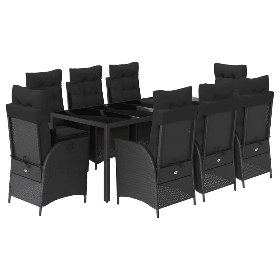 Ensemble à manger de jardin 9pcs coussins noir résine tressée - 2