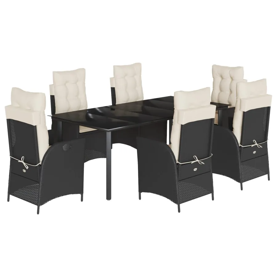 Ensemble à manger de jardin coussins 7pcs Noir Résine tressée - 2