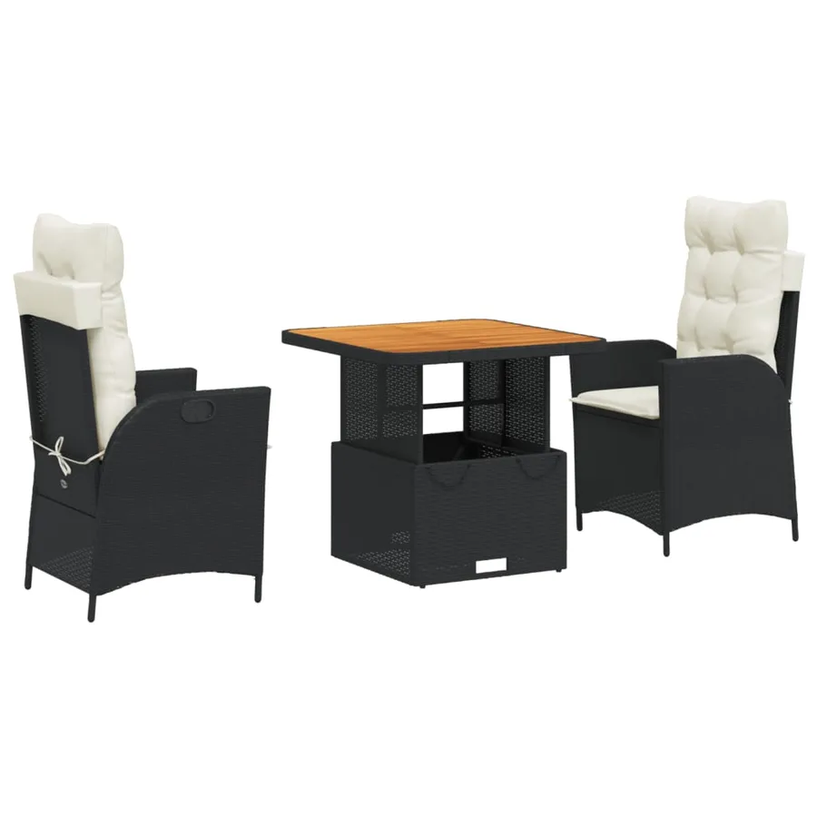 Ensemble à manger de jardin avec coussins 3 pcs Noir - 2