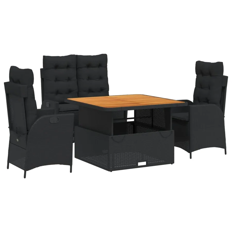 Ensemble à manger de jardin 4 pcs avec coussins noir - 2