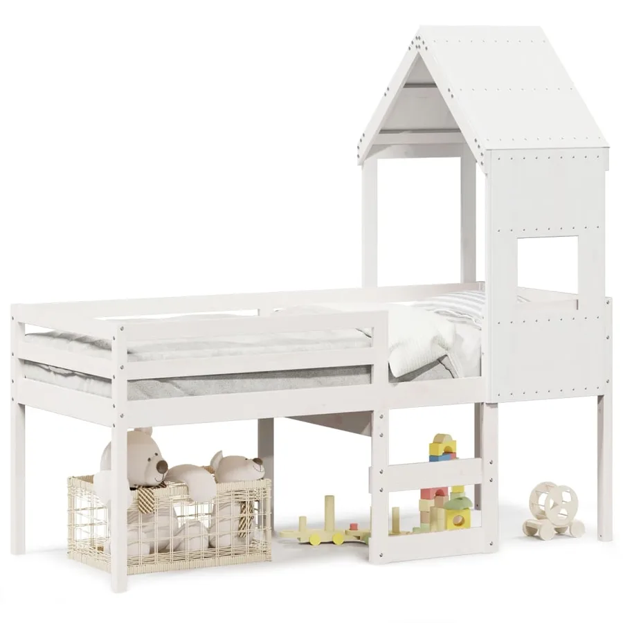 Lit haut sans matelas blanc 75x190 cm bois de pin massif - 2