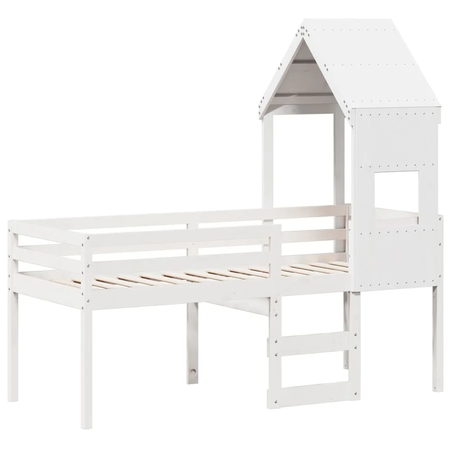 Lit haut sans matelas blanc 75x190 cm bois de pin massif - 3