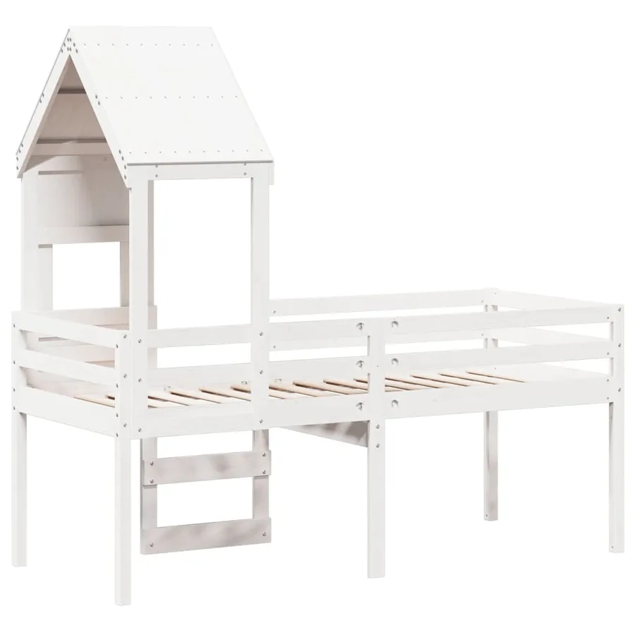 Lit haut sans matelas blanc 75x190 cm bois de pin massif - 8