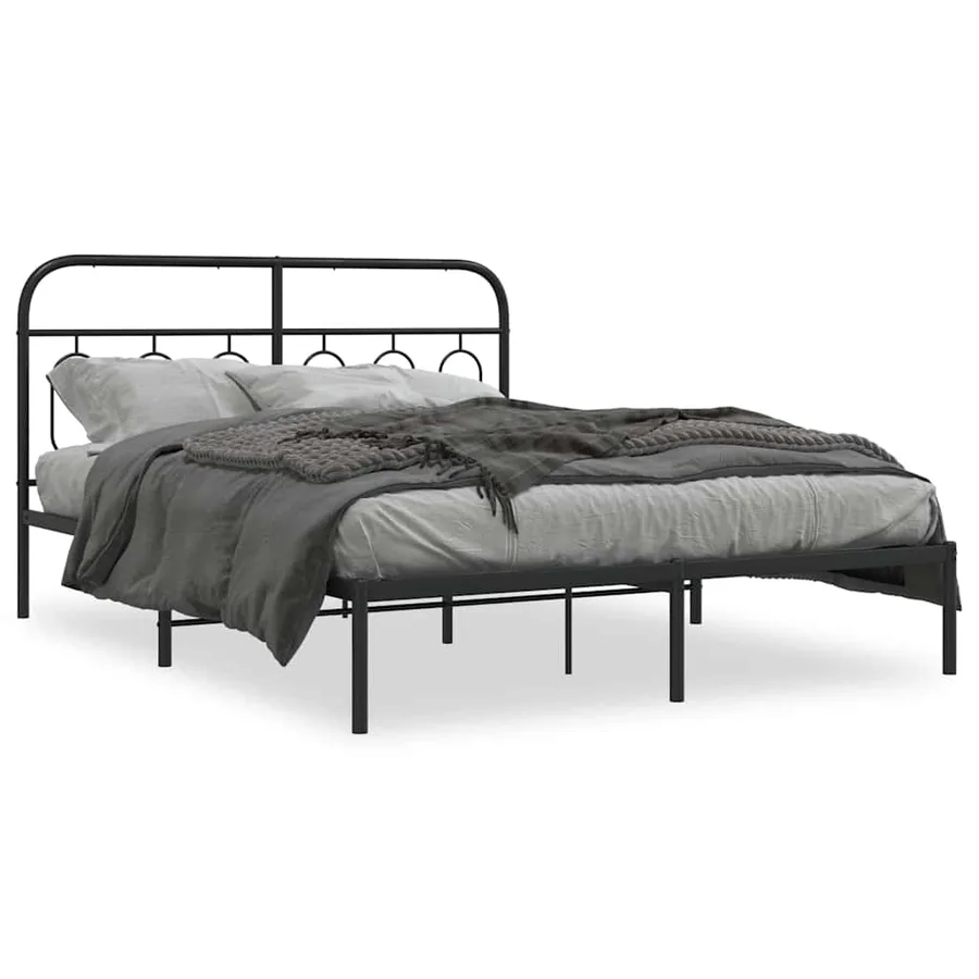 Cadre de lit métal sans matelas avec tête de lit noir 150x200cm - 2