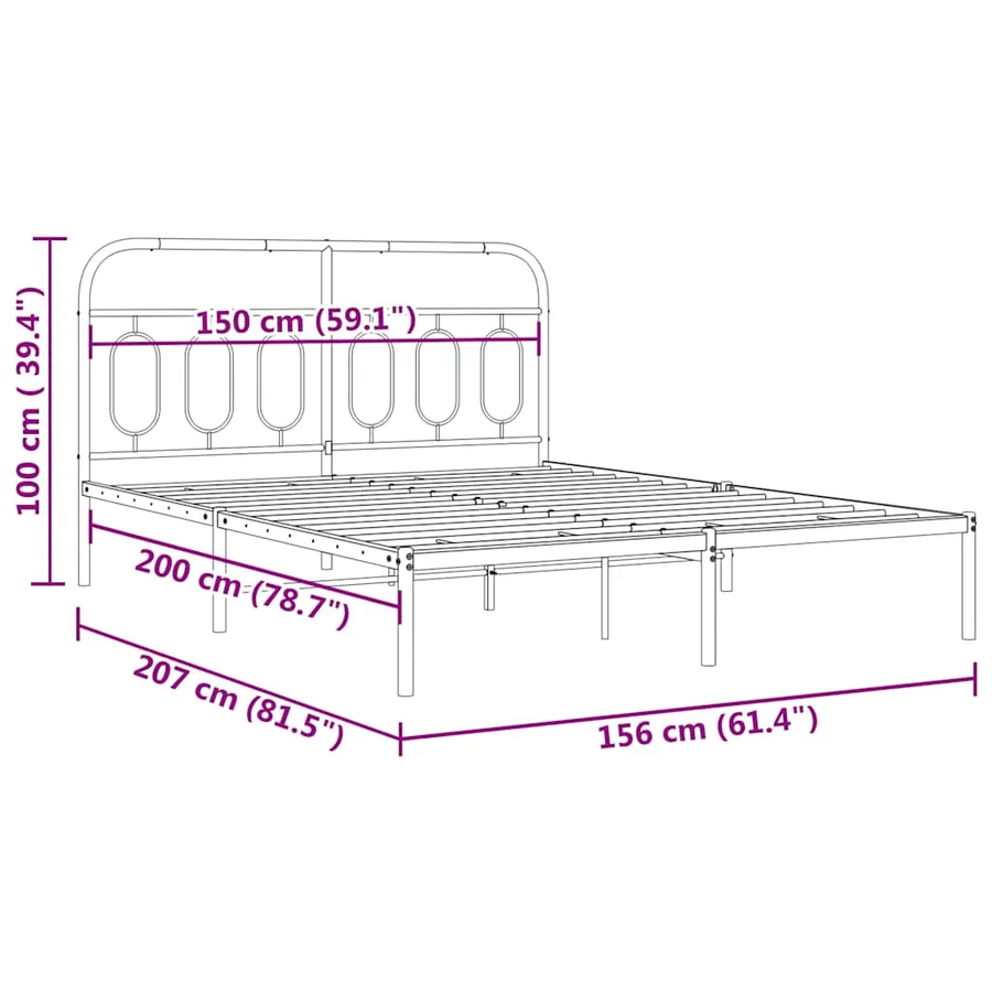 Cadre de lit métal sans matelas avec tête de lit noir 150x200cm - 8