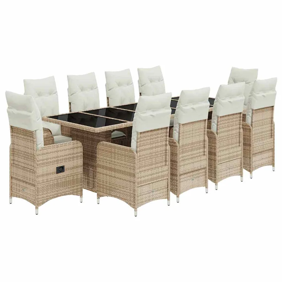 Ensemble de bistro de jardin 11 pcs coussins beige poly rotin - 2