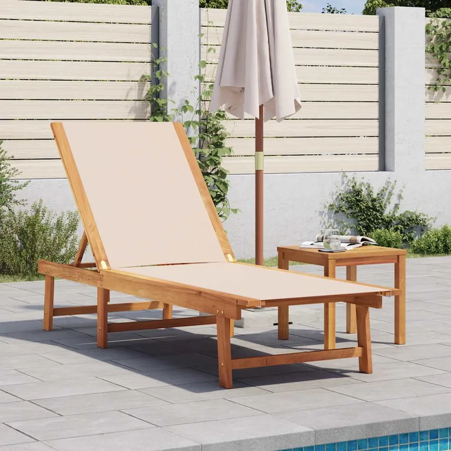Chaise longue et table gris bois d'acacia solide et textilène - 12