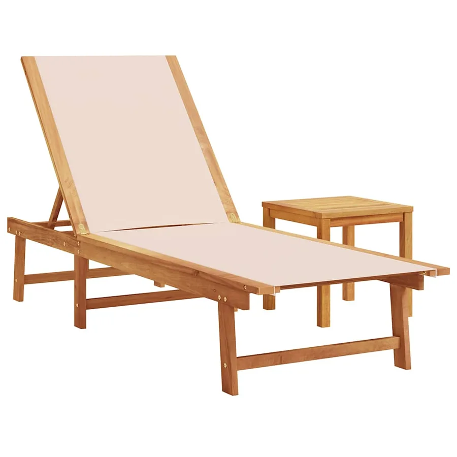 Chaise longue et table gris bois d'acacia solide et textilène - 13