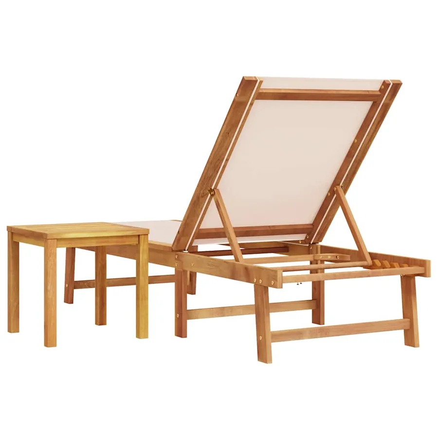 Chaise longue et table gris bois d'acacia solide et textilène - 16