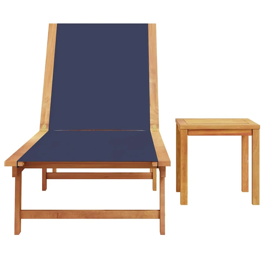 Chaise longue et table gris bois d'acacia solide et textilène - 25