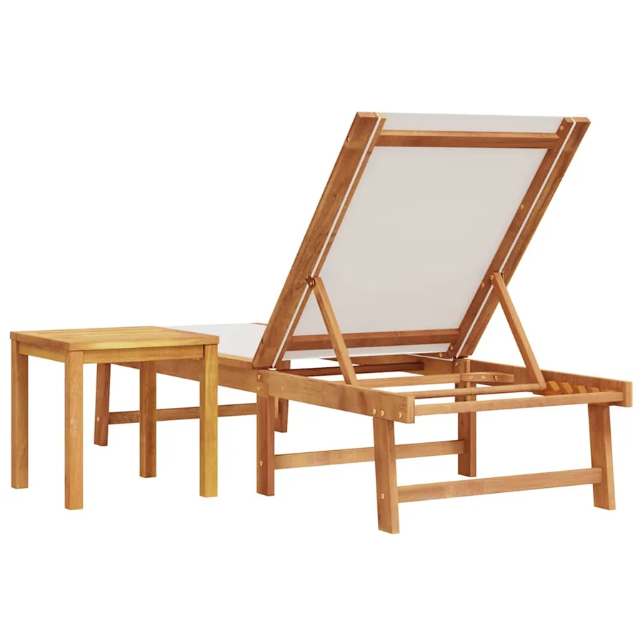 Chaise longue et table gris bois d'acacia solide et textilène - 5