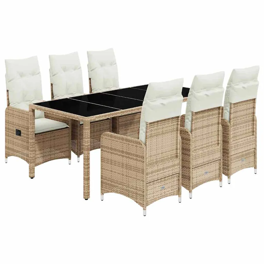 Ensemble de bistro de jardin 7 pcs coussins beige poly rotin - 2
